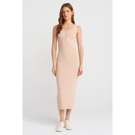 Geribbelde Midi Bodycon Jurk Met Knopen