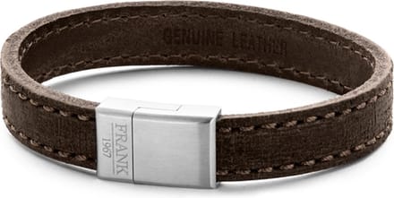 Frank 1967 7FB-0203 - Heren armband met staal element - leer - lengte 21 cm - donkerbruin