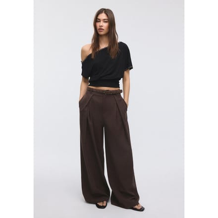 Stradivarius Pantalón maxi pinza cinturón  Bruin 34