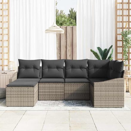 vidaXL - Tuin - Eettafel - Set - 6 - st - Grijs - Poly - Rattan - en - Poedergecoat - Staal