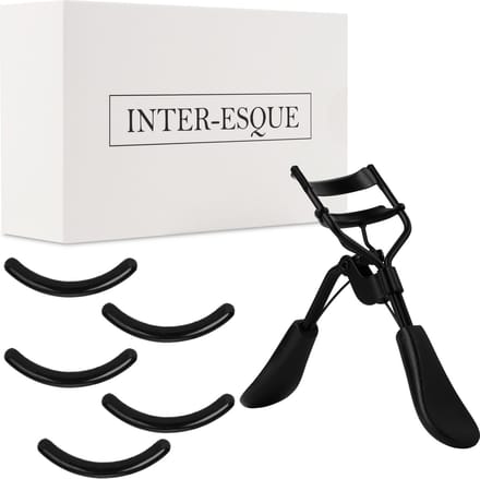 INTER-ESQUE® Wimperkruller - Eyelash Curler - 5 Extra Siliconen Pads - Zwart