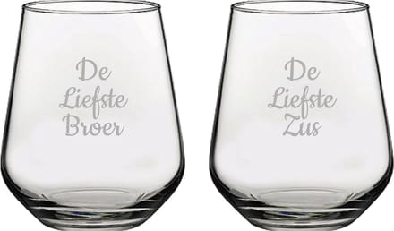 Gegraveerde Drinkglas 42,5cl De Liefste Broer-De Liefste Zus