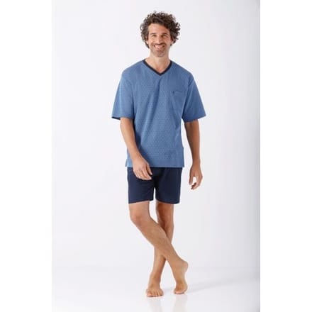 Hajo heren shortama blauw met driehoekjes - Blauw - Maat - 56
