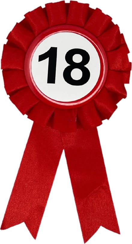 Rozet 18 Jaar – Verjaardag Versiering – Feest Accessoire – Rood Lint - 3BMT®