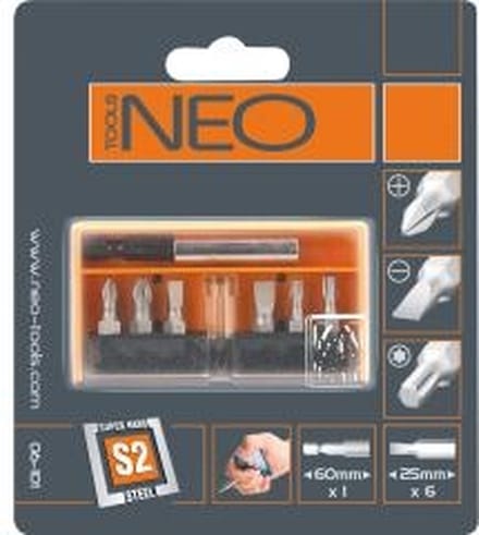 NEO - Schroefbit Set - 1/4" - 7 Stuks - Magnetische Punt
