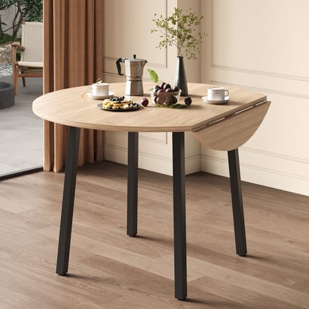MODFU Eettafel - Klapbaar Rond Blad - Scandinavisch - Voor Kleine Woonruimtes - MDF - Eikenkleur - 100 X 100 Cm