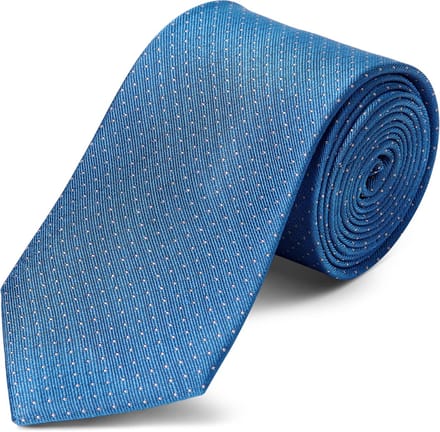 Blauwe 8 cm Brede Zijden Stropdas met Polkadotmotief
