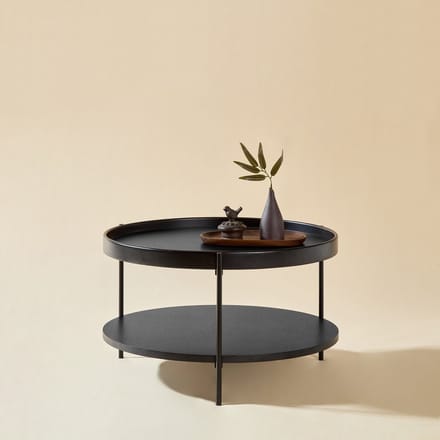 REDOM - Salontafel - 2-Laags Rond Blad - Modern - Hout En Metaal - Zwart