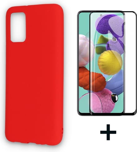 HB Hoesje Geschikt voor Samsung Galaxy A02S - Rood/ Fullscreen Glazen Screenprotector - Siliconen Back Cover