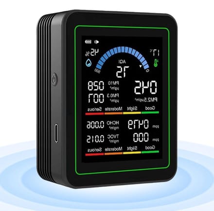 Luchtkwaliteitsmeter - Luchtkwaliteitstester Binnenluchtmonitor - Gezonde Lucht Creëren - Real-Time Data - 9 cm - Zwart