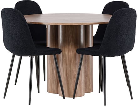 Olivia eethoek tafel Ø110cm en 4 teddy stoelen bruin.