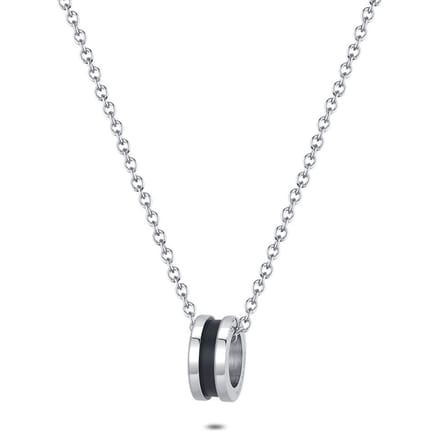 Twice As Nice Halsketting in edelstaal, ring zwart mat staal blinkend 40cm