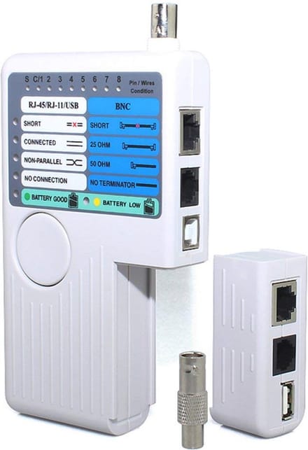 Kabeltester voor RJ11, RJ45, USB en BNC - 4-in-1 Netwerktester