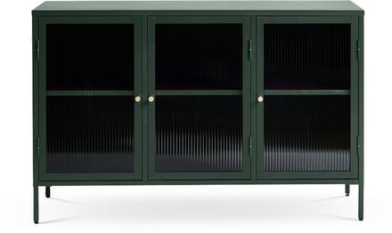 Olivine Katja Sideboard Groen - Dressoir - Metaal - Met Glas - 3 Deuren - Verstelbare Planken - Industrieel - 132 cm