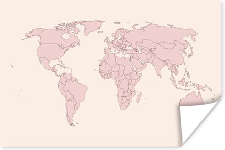 Poster Wereldkaart - Simpel - Roze - 30x20 cm