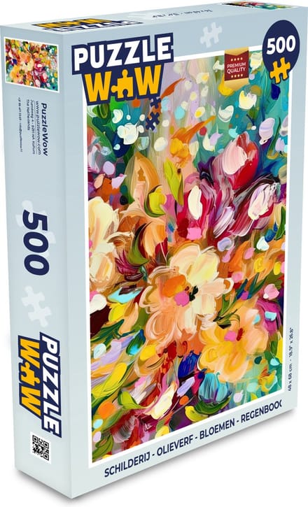 Puzzel Schilderij - Olieverf - Bloemen - Regenboog - Legpuzzel - Puzzel 500 stukjes