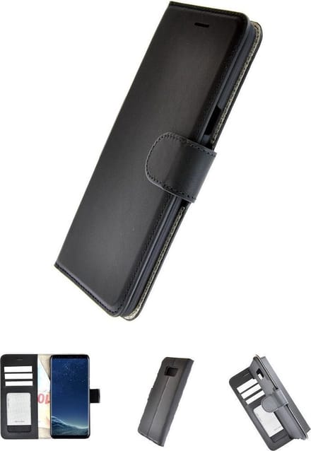Echt Leder Zwart Wallet Bookcase Pearlycase Hoesje Geschikt voor Samsung Galaxy S8