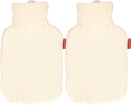 2x Gebreide kruiken gebroken wit 1,8 liter met kabelpatroon - warmwaterkruik