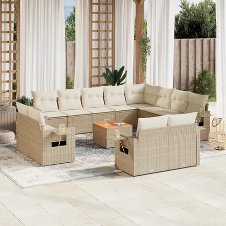 vidaXL - 13-delige - Loungeset - met - kussens - poly - rattan - beige