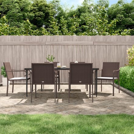 vidaXL - Tuinstoelen - 6 - st - met - kussens - 56x59x84 - cm - poly - rattan - bruin