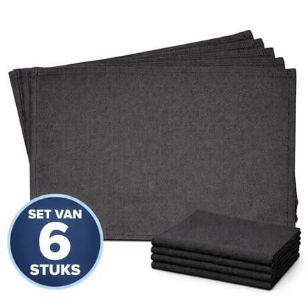 Placemat Katoen - Grijs - 45x30cm - Set van 6 Stuks