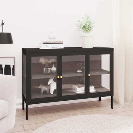 vidaXL - Dressoir - 105x35x70 - cm - staal - en - glas - zwart