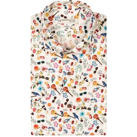 Giordano Overhemd Lago Tropical Fantasy Bright White-Multi / male