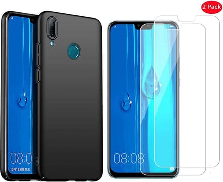 Huawei P Smart Z Hoesje Zwart TPU Siliconen Soft Case + 2X Tempered Glass Screenprotector