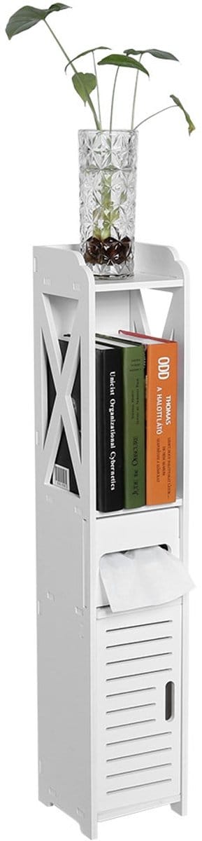 Huishoudelijk Badkamerkast – 80x15,5x15 cm – wit - tissuehouder