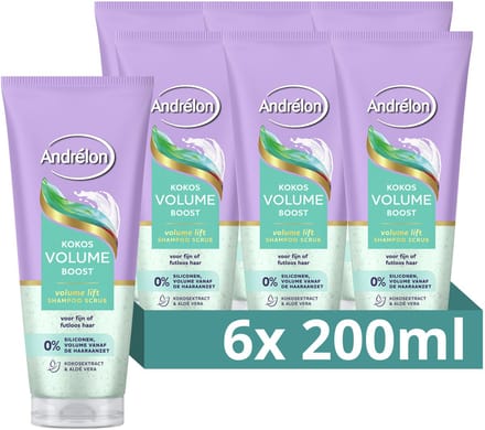 Andrélon - Shampoo Scrub - Kokos Volume Boost - 6 x 200 ml