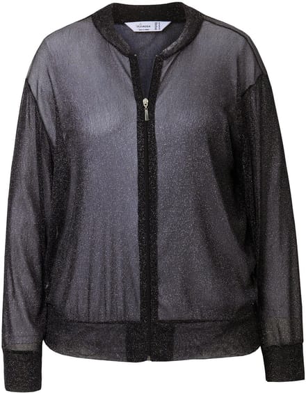 MIAMODA - Dames - Blouson mesh met glitters lange mouw - Zwart - Maat 54