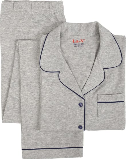 La-V pyjama sets voor Meisjes  met klassieke kraag  Grijs  128-134