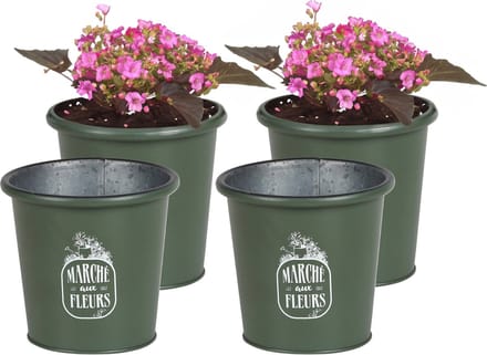 Sunnydays /plantenpot/bloempot - 4x - zink - legergroen - D14 x H13 cm