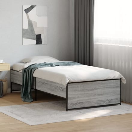 vidaXL - Bedframe - bewerkt - hout - en - metaal - grijs - sonoma - eiken - 75x190 - cm