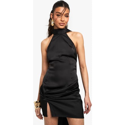boohoo Dames Satin High Neck Mini Jurk | Black | Maat: 12