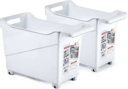 Plasticforte opberg Trolley Container - 2x - wit - L38 x B18 x H26 cm - kunststof