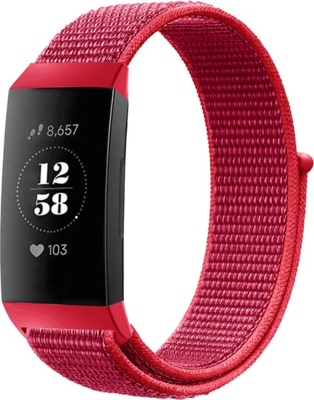 Strap-it Nylon bandje - geschikt voor Fitbit Charge 3 / Fitbit Charge 4 - rood