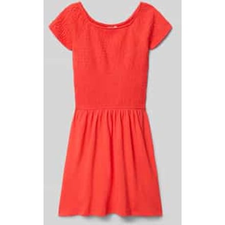 Korte jurk met blote schouders en plooien en smockdetail meisje s.Oliver