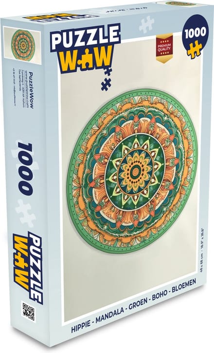Puzzel Hippie - Mandala - Groen - Boho - Bloemen - Legpuzzel - Puzzel 1000 stukjes volwassenen