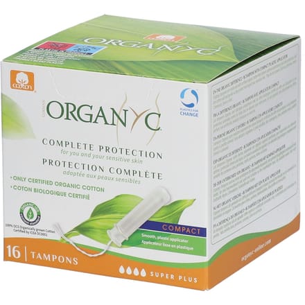 Organyc, biologische tampons, klein, super plus, verpakking van 16 yellow