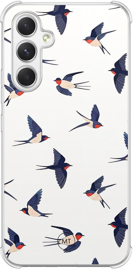 Hoesje (shockproof) geschikt voor Samsung Galaxy A54 - Birdies - Extra sterke case - TPU/polycarbonaat - Print - Blauw, Transparant