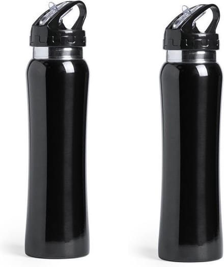 Set van 2x stuks drinkfles/waterfles 800 ml zwart van RVS - Sport bidon