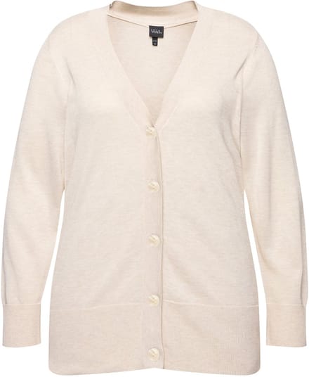Ulla Popken - Dames - Vest V-hals knoopsluiting fijn breisel - Natuur melange - Maat 42+