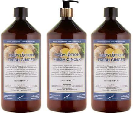 Bodylotion Fresh Ginger 1 Liter - met gouden pomp - set van 3 stuks