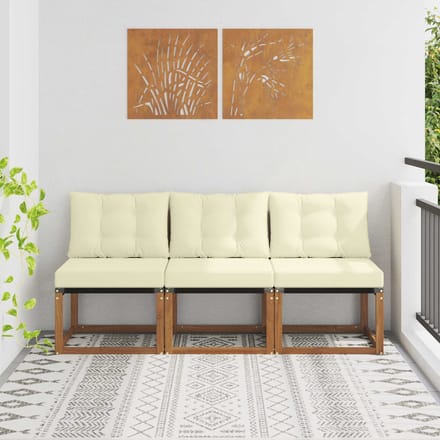 vidaXL - 3 - st - Buiten - Middelste - sofa - Massief - acaciahout - en - Textilene-stof