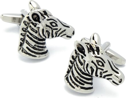 Manchetknopen - Zebra Paard Hoofd Zilverkleurig en Zwart