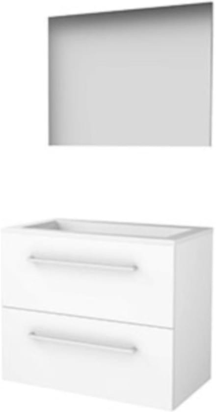 Basic-Line Basic 46 Badkamermeubelset - 80 x 46 cm - Met Grepen - 2 Lades - Acryl Wastafel - Zonder Kraangat - Spiegel - Ice White
