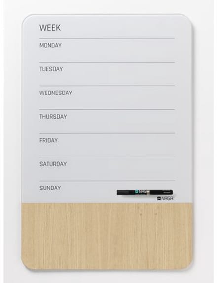 NAGA Magnetisch Glasbord met week overzicht en hout Wit en hout 40 x 60 cm