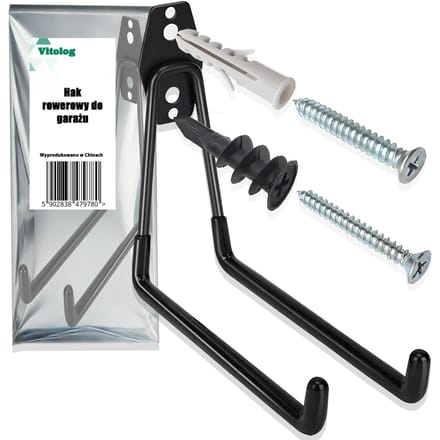Vitolog - Garagefiets Haak - Zwart - Metaal & PVC - 18,7 cm