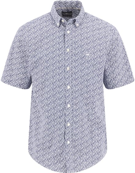 Fynch Hatton - Korte Mouw Overhemd - Mannen - L - Blauw - Katoen - 1605-5251